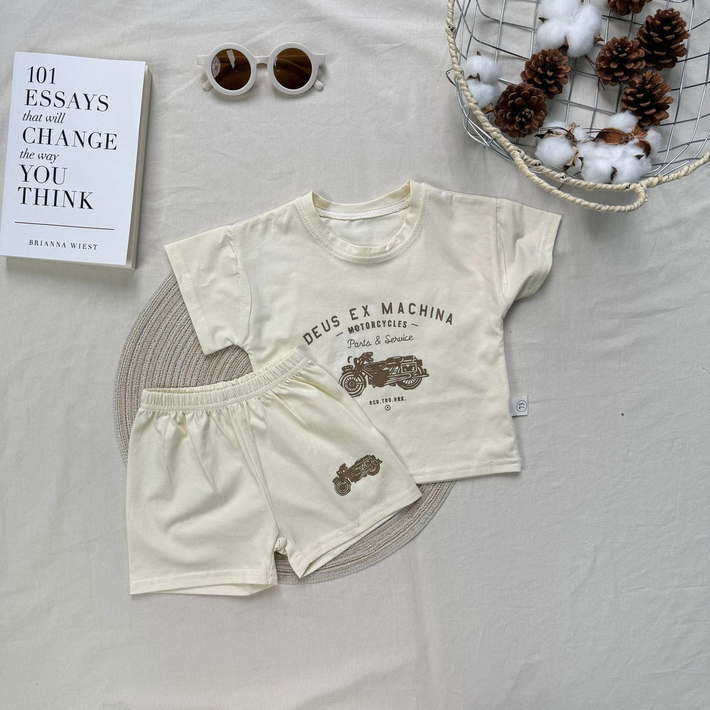 Rider Deux Babyset – 2-delat Sommarset med Vintage Motortryck | Bomull | Storlek 0–3 år More For Mini