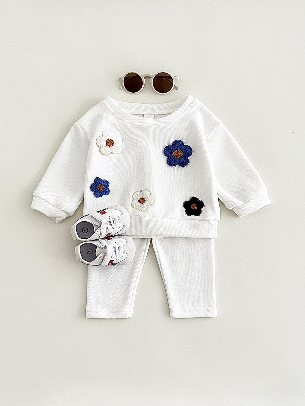 Träningsdräkt med blommor – Bloomy Flickor, Vit/Blå/Gul, Bomull, Storlek 0–3 år More For Mini