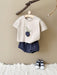 Sommarklädset T-shirt med Persika + Shorts Jogging – Little Pebble Set Unisex, Beige/Blå, Bomull, Storlek 0–3 år More For Mini