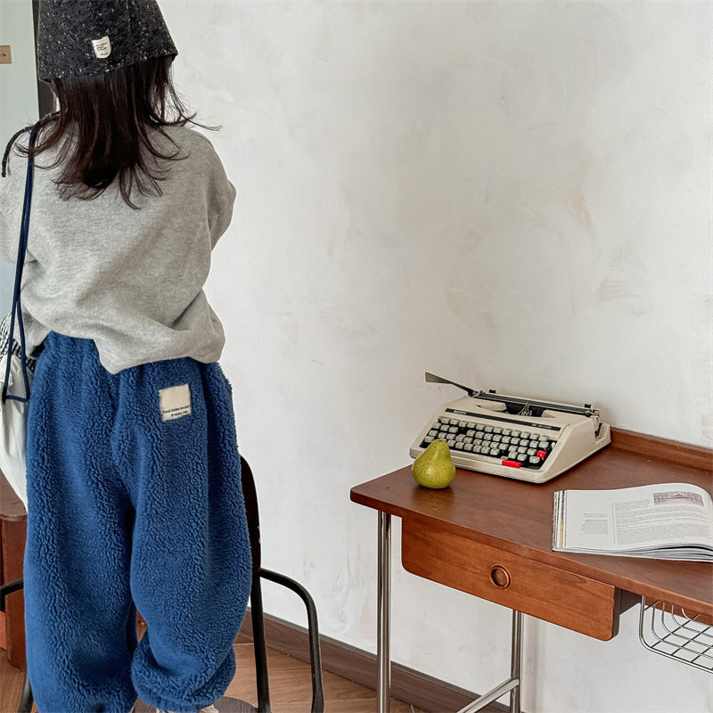 Teddy Joggingbroek - Snuggle Unisex, Bruin/Grijs/Blauw, Katoen Maat 0-6 Jaar-More For Mini