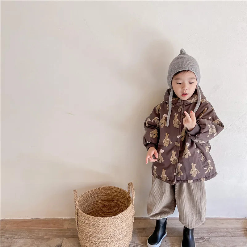 Jas met Capuchon – Knuffel Unisex, Bruin/Beige, Polyester, Maat 0-6 Jaar-More For Mini