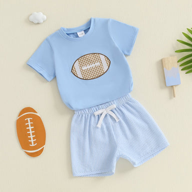 Touchdown Zomerset Jongens | T-shirt met Rugbybal & Lichtblauwe Short | Katoen & Polyester | 6mnd–4jr | Sportieve Babyoutfit More For Mini
