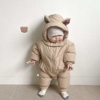 Jumpsuit/Overall Jas met Capuchon - Kat Baby, Beige/Zwart, Polyester, Maat 0-2 Jaar-More For Mini