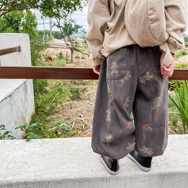 Baggybyxa med Björntryck – Bamboo Bear Unisex, Beige/Grå, Bomull, Storlek 0–6 år More For Mini