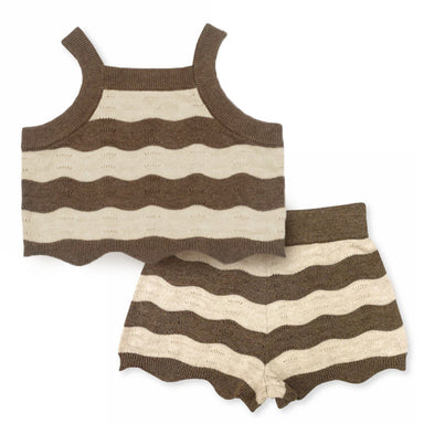 Terra Mini Coco Wave Baby Sommarset – Topp + Shorts – Naturliga Färger – Stickad Bomullsblandning – 0–2 år – Unisex Sommaroutfit More For Mini