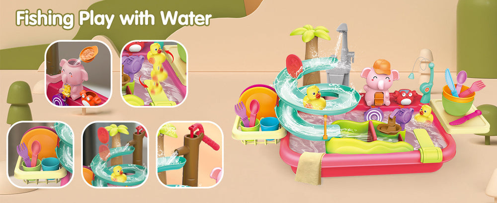 AquaFun PlayPark Vattenlekbord – Lärorik Vattenleksak med Fontän, Rutschkana & Djur | För Inne- & Utelek | För Barn 2–6 År More For Mini
