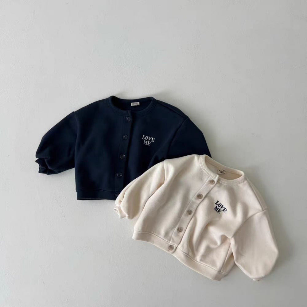 Vest met Love Me borduursel - Tender Meisjes, Blauw/Beige, Katoen, Maat 0-6 Jaar-More For Mini