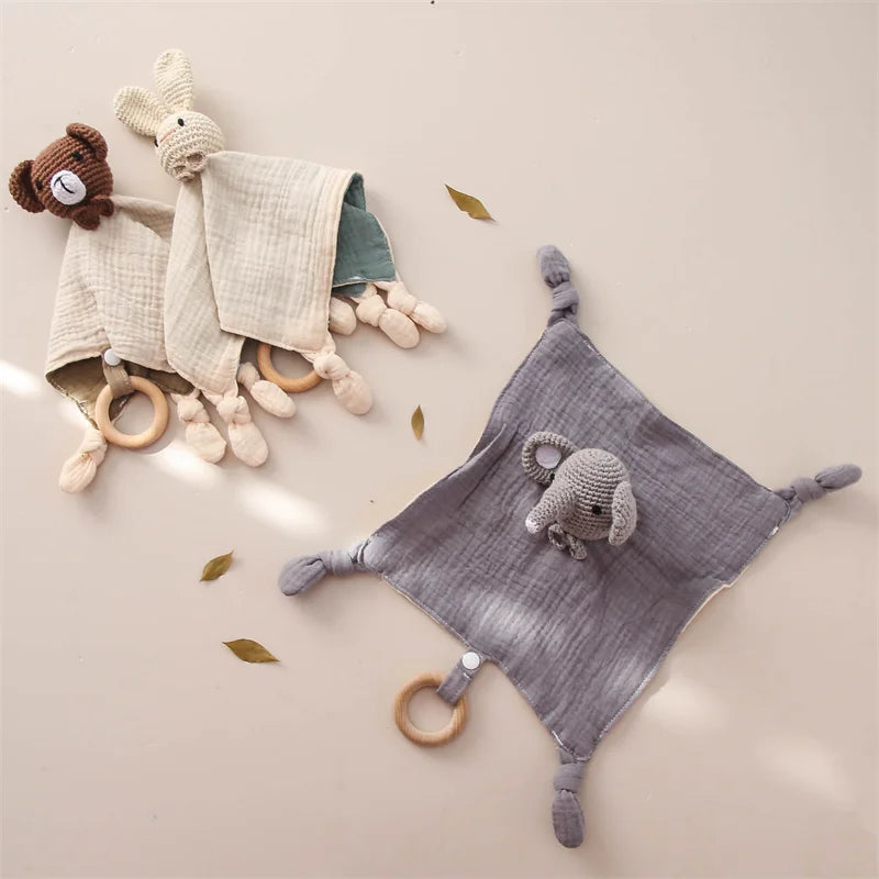 Knuffeldoekje voor Baby met Houten Bijtring en Rammelaar - 100% Katoen | Ideaal voor Doorkomende Tandjes & Comfort More For Mini