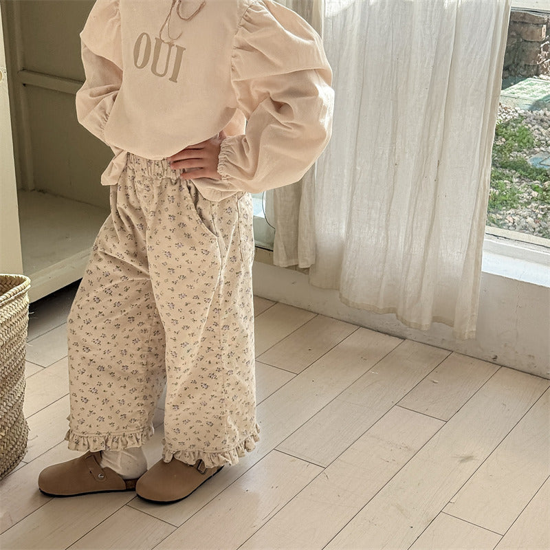 Utsvängda byxor med blommönster – BohoBlossom Flickor, Beige Bomull, Storlek 0–6 år More For Mini
