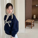 Gebreide Trui met Strik - BowSoft Meisjes, Blauw/Grijs, Katoen, Maat 0-6 Jaar-More For Mini