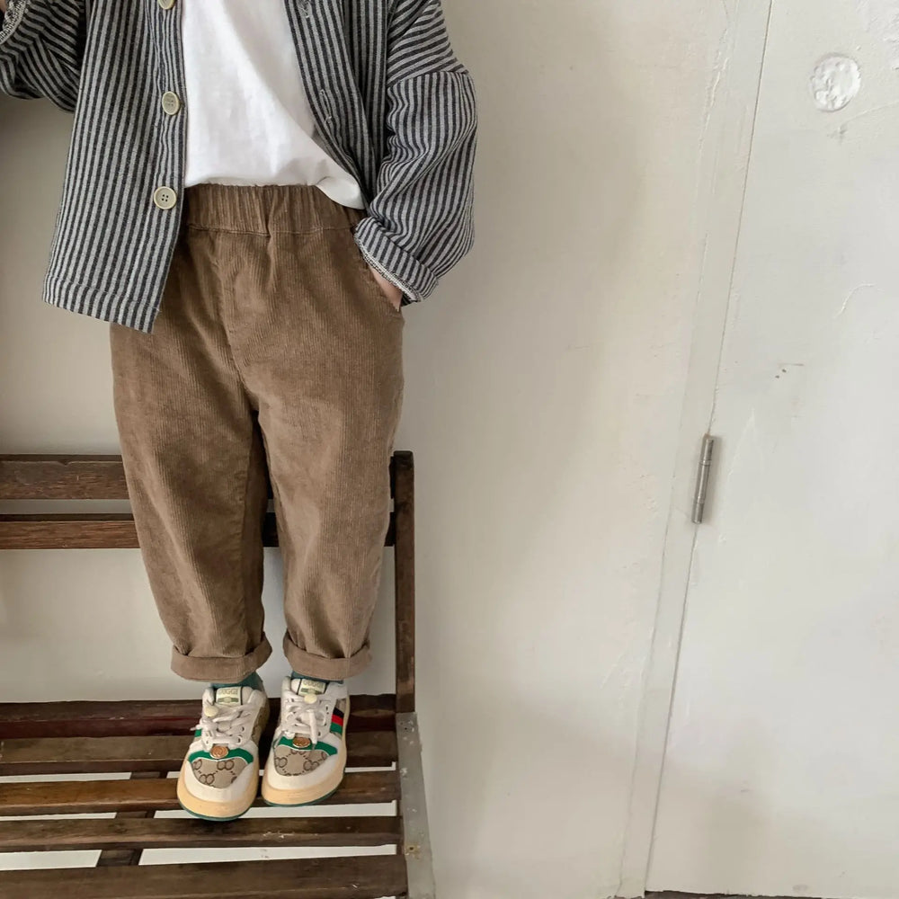 Broek met Ribbels en Elastiek – Niamey Jongens, Beige/Bruin, Katoen, Maat 0-7 Jaar-More For Mini