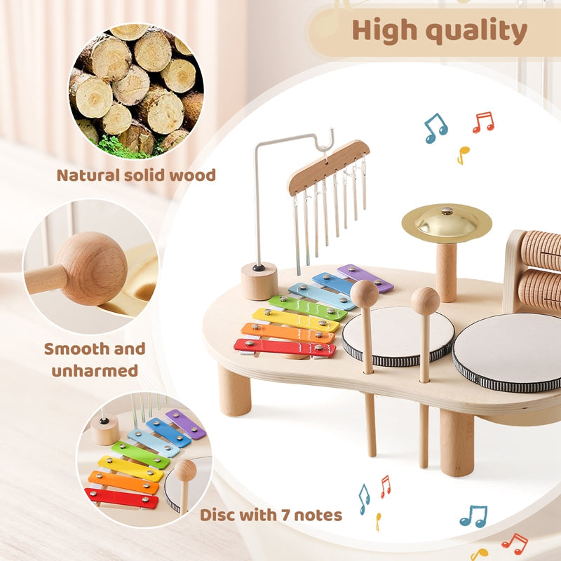 Trämusikbord – Pedagogiskt Musikinstrument för Barn, Inklusive Trummor, Xylofon & Cymbaler, från 1 år More For Mini