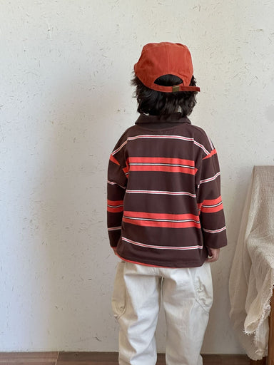 Pikétröja med ränder – LuckyStripe Unisex, Brun/Grå, Bomull, Storlek 0–8 år More For Mini