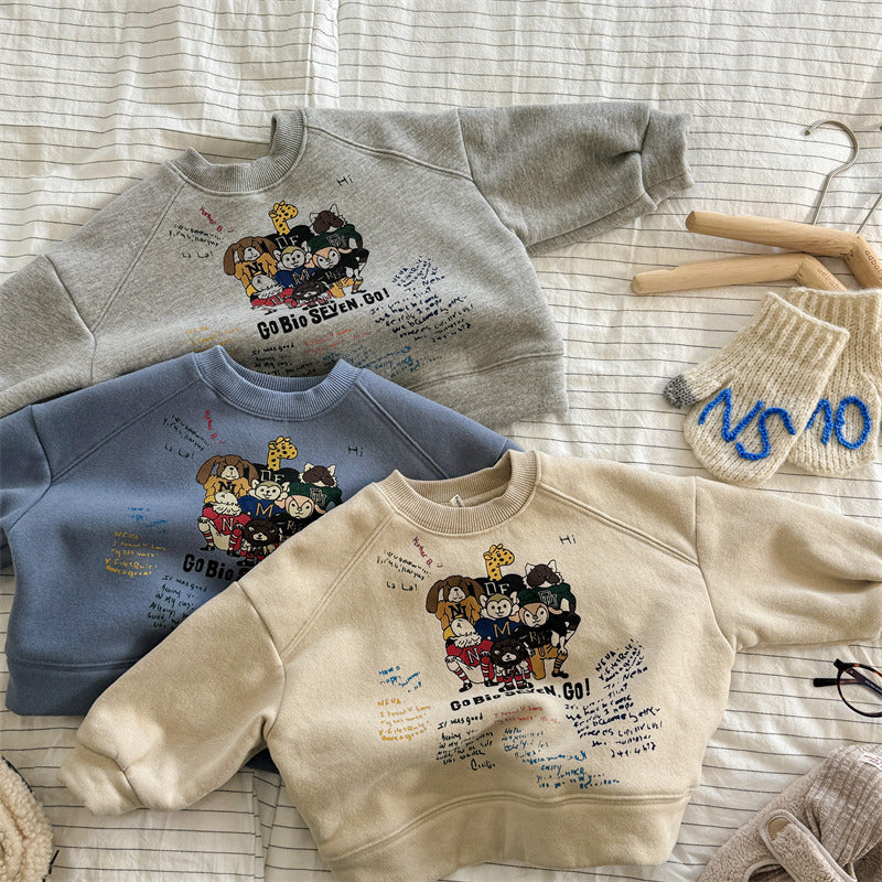 Sweater met Print - FunCrew Unisex, Blauw/Grijs/Beige, Katoen, Maat 0-6 Jaar-More For Mini