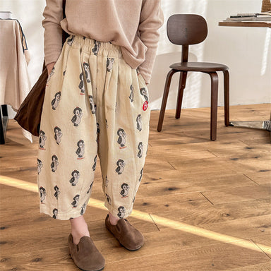 Byxa med Pingvintryck – Woodsy Unisex, Beige/Grön, Bomull, Storlek 0–6 År More For Mini