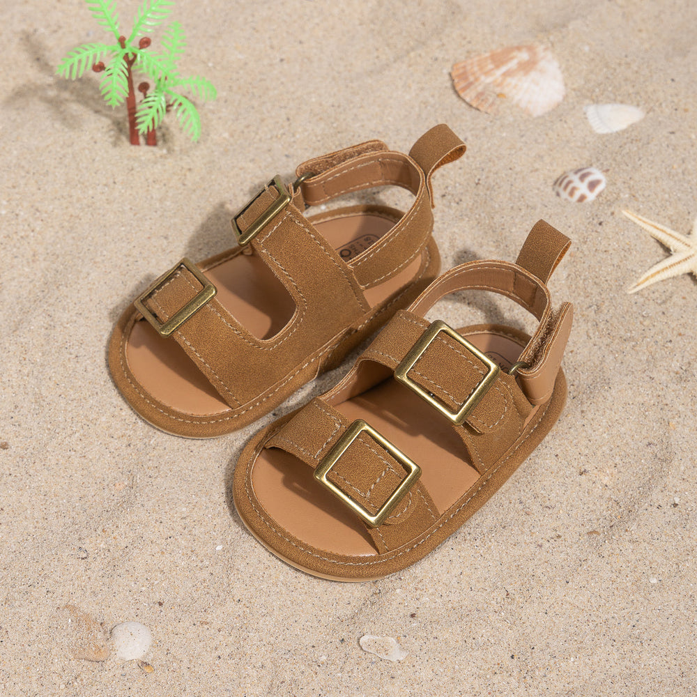 Solevi Lino Babysandaler – Sommarsandal för Flicka/Pojke – Justerbara – Halkfria – Brun/Beige – 0-1,5 år – Veganskt Läder More For Mini