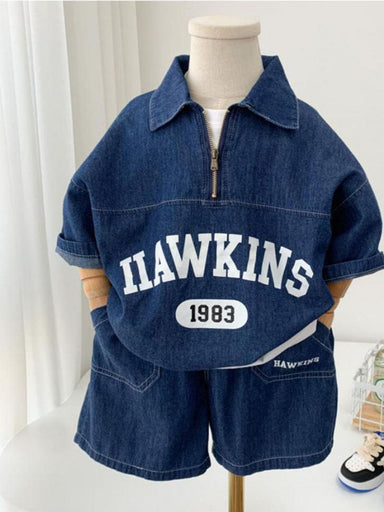 Denimset med shorts och skjorta – Hawkin Småbarn, Förskolebarn, Barn, Blå, Bomull, Storlek 1–7 år More For Mini