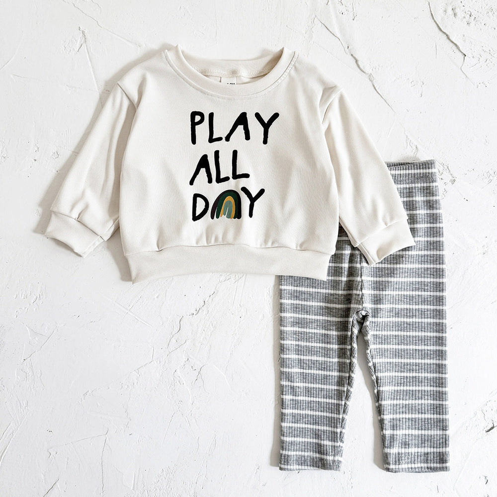 Klädset med leggings och tröja – Play All Day Unisex, Grå, Bomull, Storlek 0–3 år More For Mini