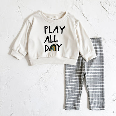 Klädset med leggings och tröja – Play All Day Unisex, Grå, Bomull, Storlek 0–3 år More For Mini