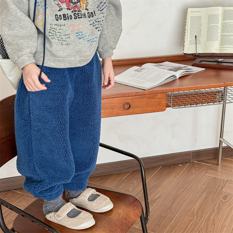 Teddy Joggingbroek - Snuggle Unisex, Bruin/Grijs/Blauw, Katoen Maat 0-6 Jaar-More For Mini