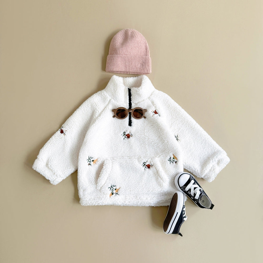 Fleecetrui met Bloemmotief – Meisjes, Wit, Maat 0-3 Jaar-More For Mini