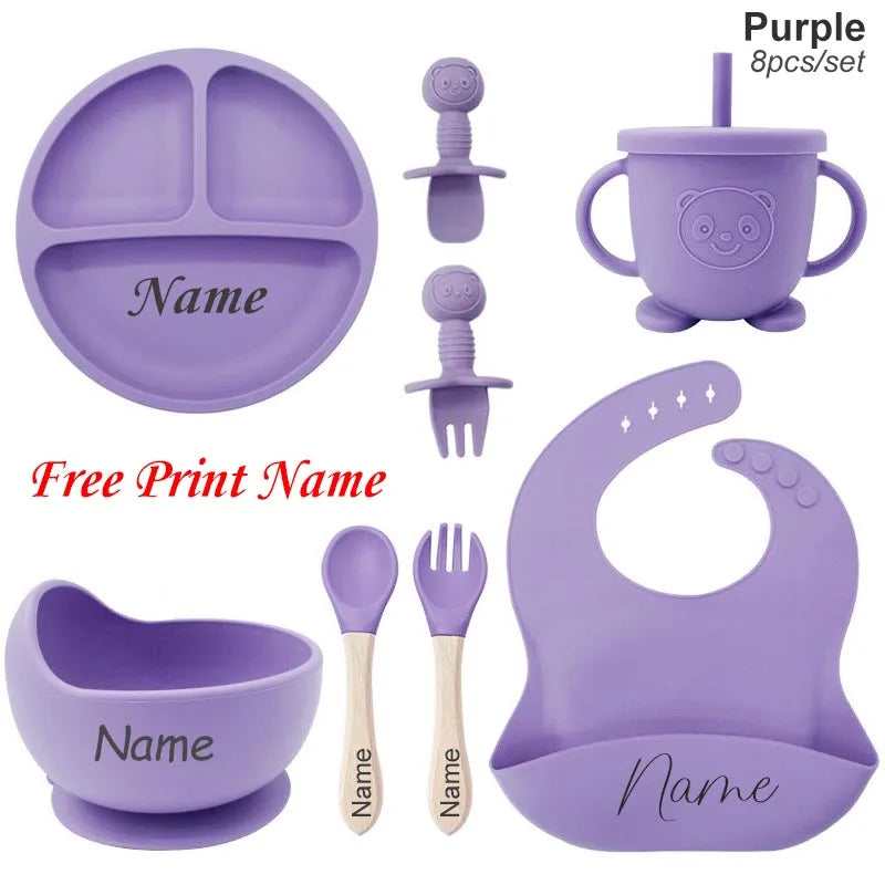 Personifierad Baby Matset med Namn – BPA-fri Silikon | 8-delar More For Mini