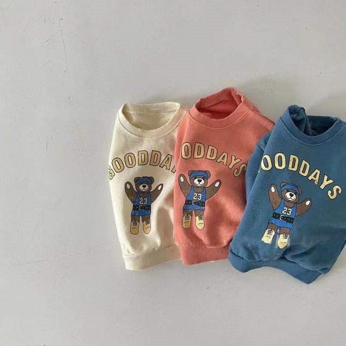 Tröja med björntryck – GoodDays Unisex, Blå/Orange/Vit, Bomull, Storlek 0–2 år More For Mini