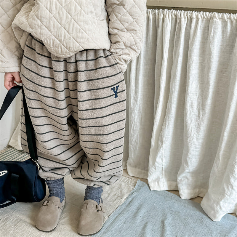 Gestreepte Joggingbroek - Knuffelzacht Unisex, Blauw/Grijs/Beige, Katoen, Maat 0-6 Jaar-More For Mini