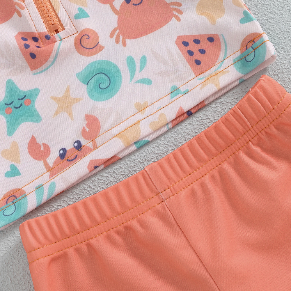 SunnySplash Zwemset Kinderen | T-Shirt, Broek & Zonnehoed | UV-Bescherming | Dinosaurus & Krab | 0-3 Jaar More For Mini
