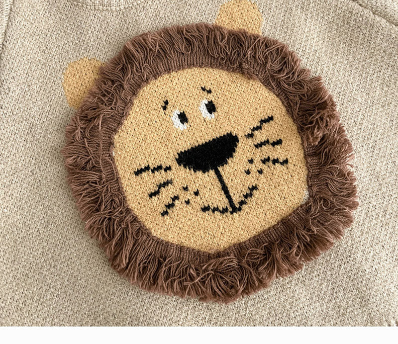Tröja med Lejon – Lio Tröja Unisex, Beige/Grå, Bomull, Storlek 0–3 år More For Mini