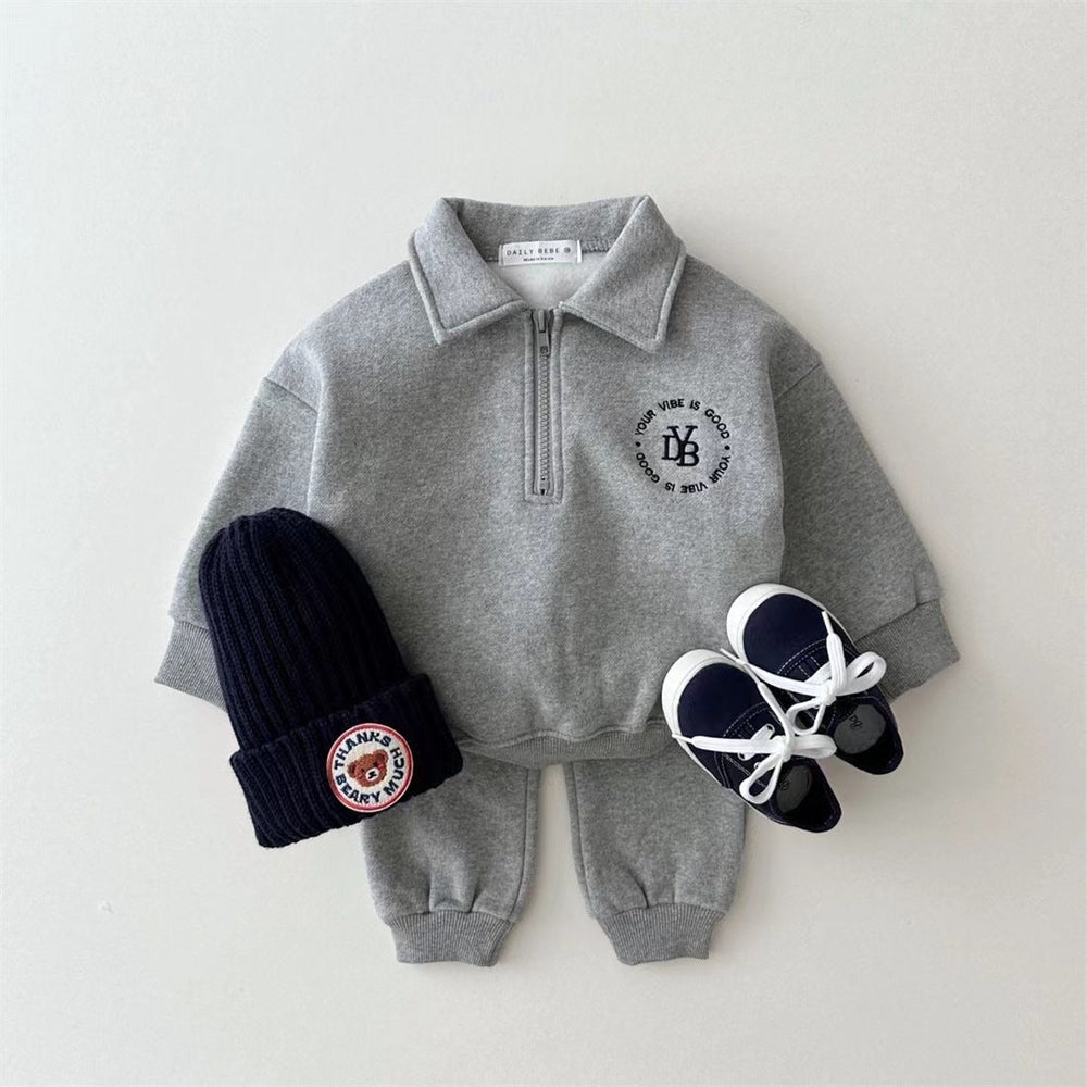 Set met Broek en Trui - Winter Luxe Jongens, Wit/Grijs/Blauw, Katoen, Maat 0-5 Jaar-More For Mini