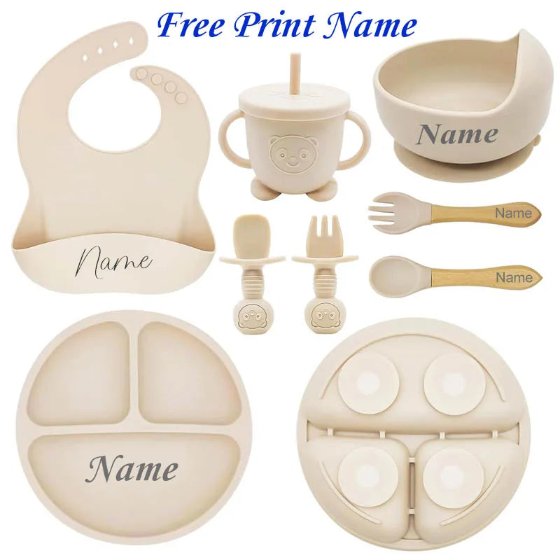 Personifierad Baby Matset med Namn – BPA-fri Silikon | 8-delar More For Mini