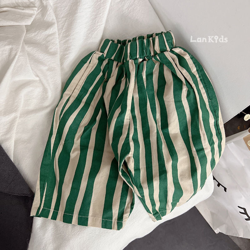 Randiga Barnbyxor – LucaLino Baggy Byxor Unisex, Svart/Grön, Bomull, Storlek 0–6 år More For Mini