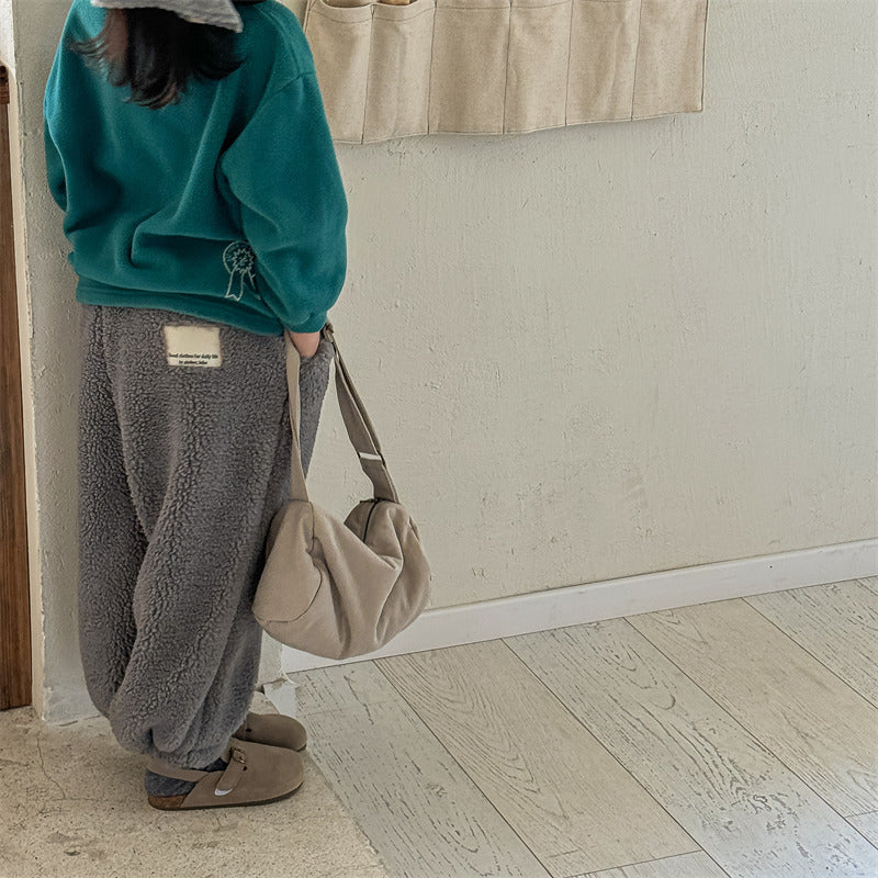 Teddy Joggingbroek - Snuggle Unisex, Bruin/Grijs/Blauw, Katoen Maat 0-6 Jaar-More For Mini