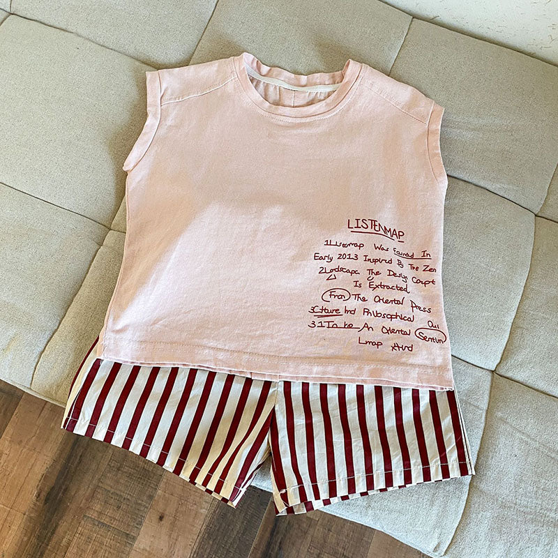 Sommarklädset med Randiga Shorts + T-shirt – Tula Unisex, Rosa/Brun, Bomull, Storlek 0–8 år More For Mini