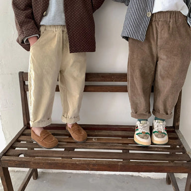 Broek met Ribbels en Elastiek – Niamey Jongens, Beige/Bruin, Katoen, Maat 0-7 Jaar-More For Mini