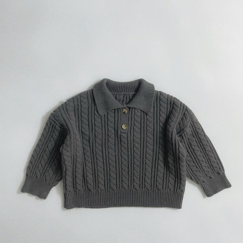 Gebreide Trui met Kabel - Pyi Unisex, Beige/Grijs, Katoen, Maat 0-6 Jaar-More For Mini