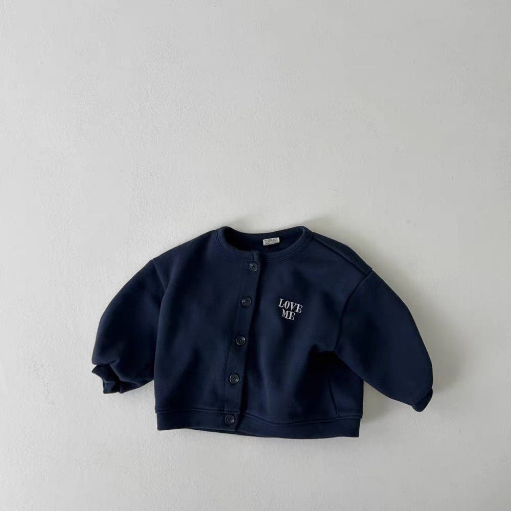 Vest met Love Me borduursel - Tender Meisjes, Blauw/Beige, Katoen, Maat 0-6 Jaar-More For Mini