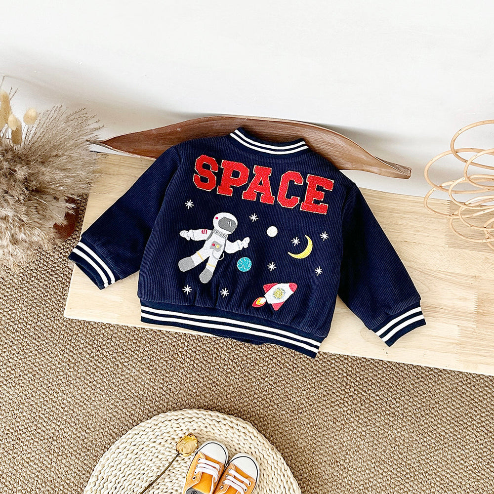 Baseball Jas met Ribbels - Ruimte Unisex, Blauw, Katoen, Maat 0-3 Jaar-More For Mini