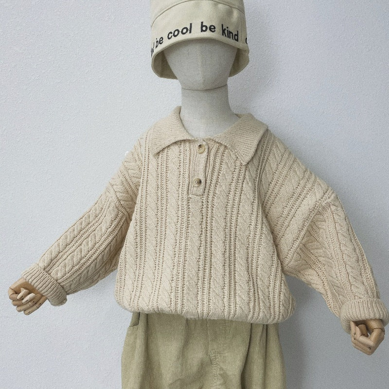 Gebreide Trui met Kabel - Pyi Unisex, Beige/Grijs, Katoen, Maat 0-6 Jaar-More For Mini