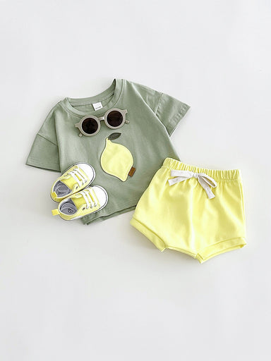 Sommarklädset T-shirt med Citron + Shorts Jogging – Baby, Småbarn, Förskolebarn, Grön/Gul, Bomull, Storlek 0–3 år More For Mini