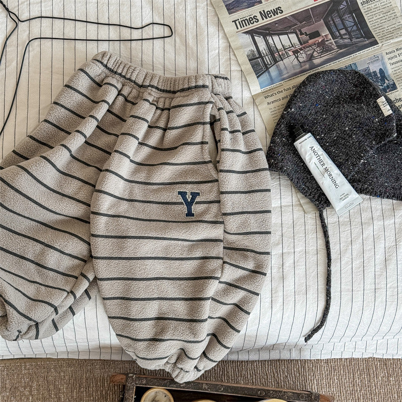 Gestreepte Joggingbroek - Knuffelzacht Unisex, Blauw/Grijs/Beige, Katoen, Maat 0-6 Jaar-More For Mini