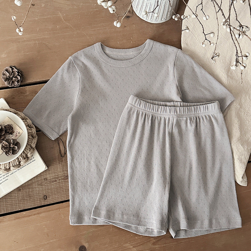 Unisex sommarset i ribbad bomull för baby och småbarn – T-shirt + shorts – Bomull – Little Loom – Gul, Grå, Blå, Rosa, Grön – Storlek 0–4 år MoreForMini