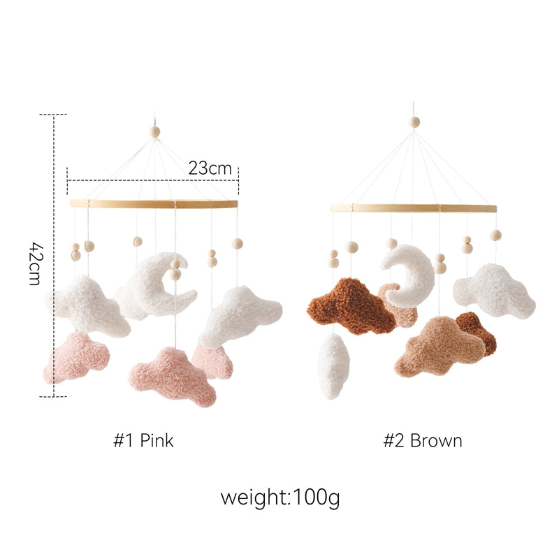 Babymobiel met Wolken - Droomwolk Unisex, Bruin/Roze, Katoen, 45 cm hoog x 23 cm breed-More For Mini