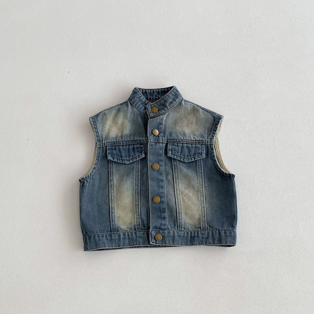Jeansväst med vintage-tvätt – Denim Rebel Unisex, Blå, Bomull, Denim, Storlek 0–6 år More For Mini