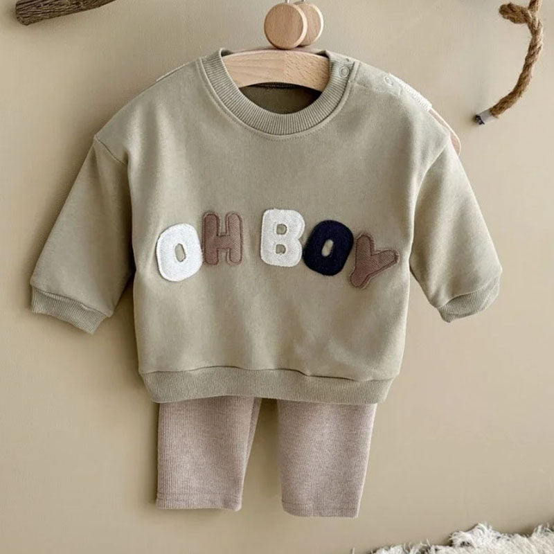 Klädset med leggings och tröja – LittleNomad Pojkar, Beige/Brun/Grön, Bomull, Storlek 0–3 år More For Mini