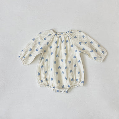 LittleBlue Hearts Babyromper 0–2 år | 100 % Bomull, Lång ärm, Hjärtmönster | Bekväma babykläder More For Mini