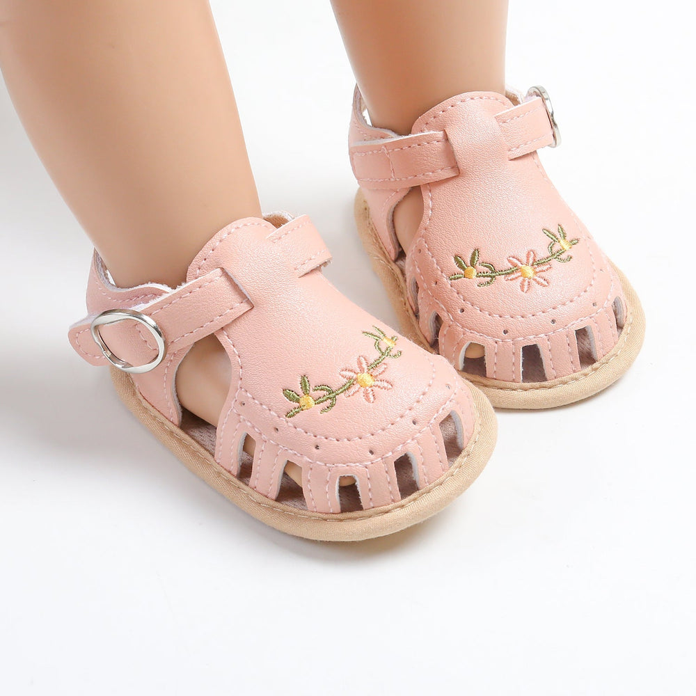 Babysandaler med Blombroderi – Little Steps Flickor, Svart/Rosa/Beige/Grön/Vit, Storlek 0–2 år More For Mini