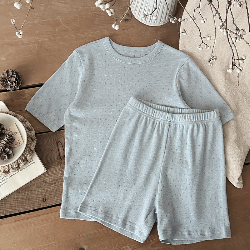 Unisex sommarset i ribbad bomull för baby och småbarn – T-shirt + shorts – Bomull – Little Loom – Gul, Grå, Blå, Rosa, Grön – Storlek 0–4 år MoreForMini