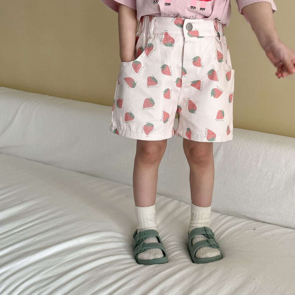 Kortbyxa med Jordgubbar – Baby, Småbarn, Förskolebarn, Barn – Rosa, Bomull, Storlek 0–8 år More For Mini